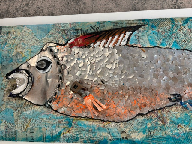 Additional view of The Navigator, mixed media wood panel by Rita Irvin