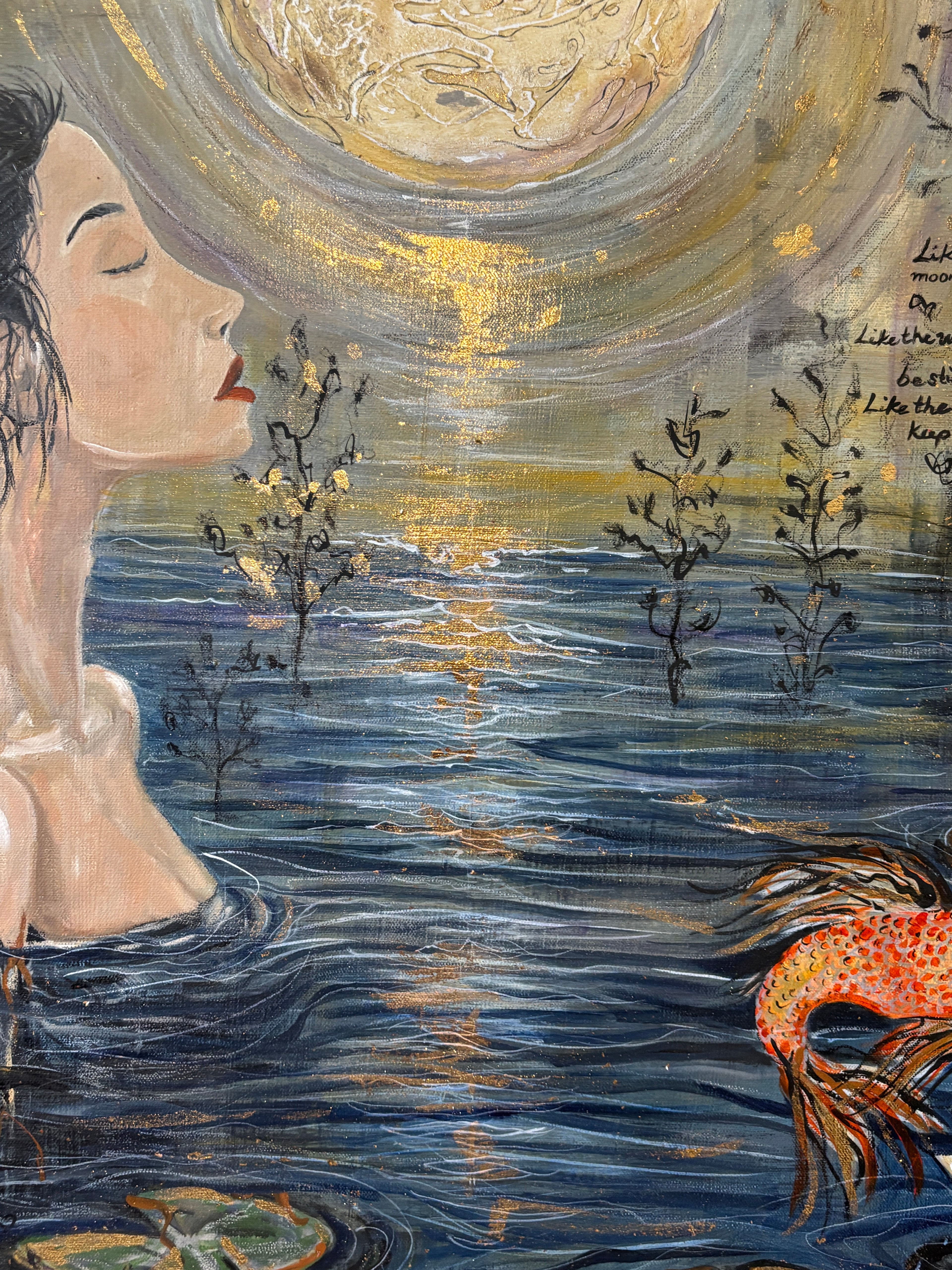 Glowing gold moon reflective water detail in Gold Moon Rising