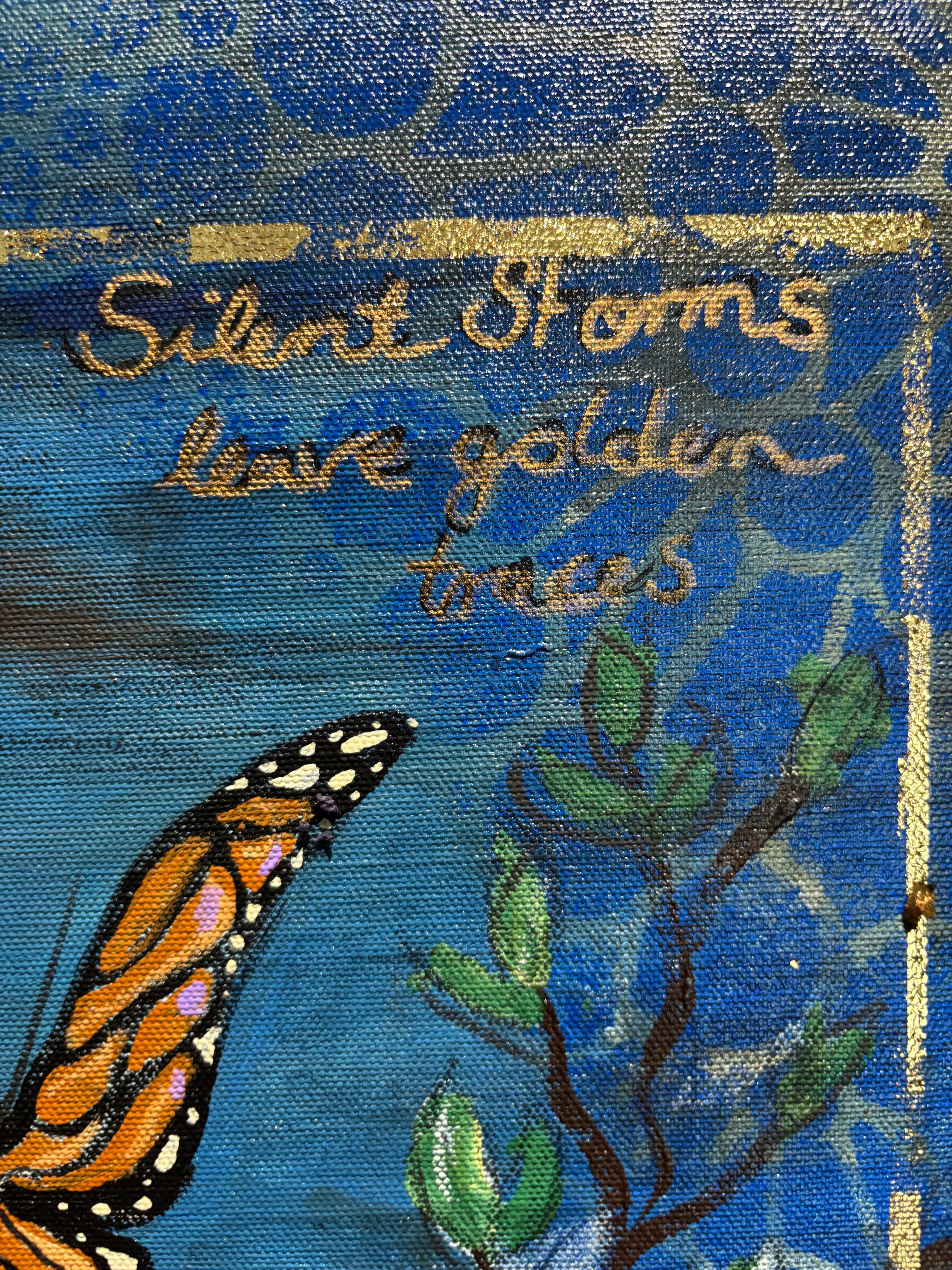 Additional view of Silent Storms, mixed media painting by Rita Irvin