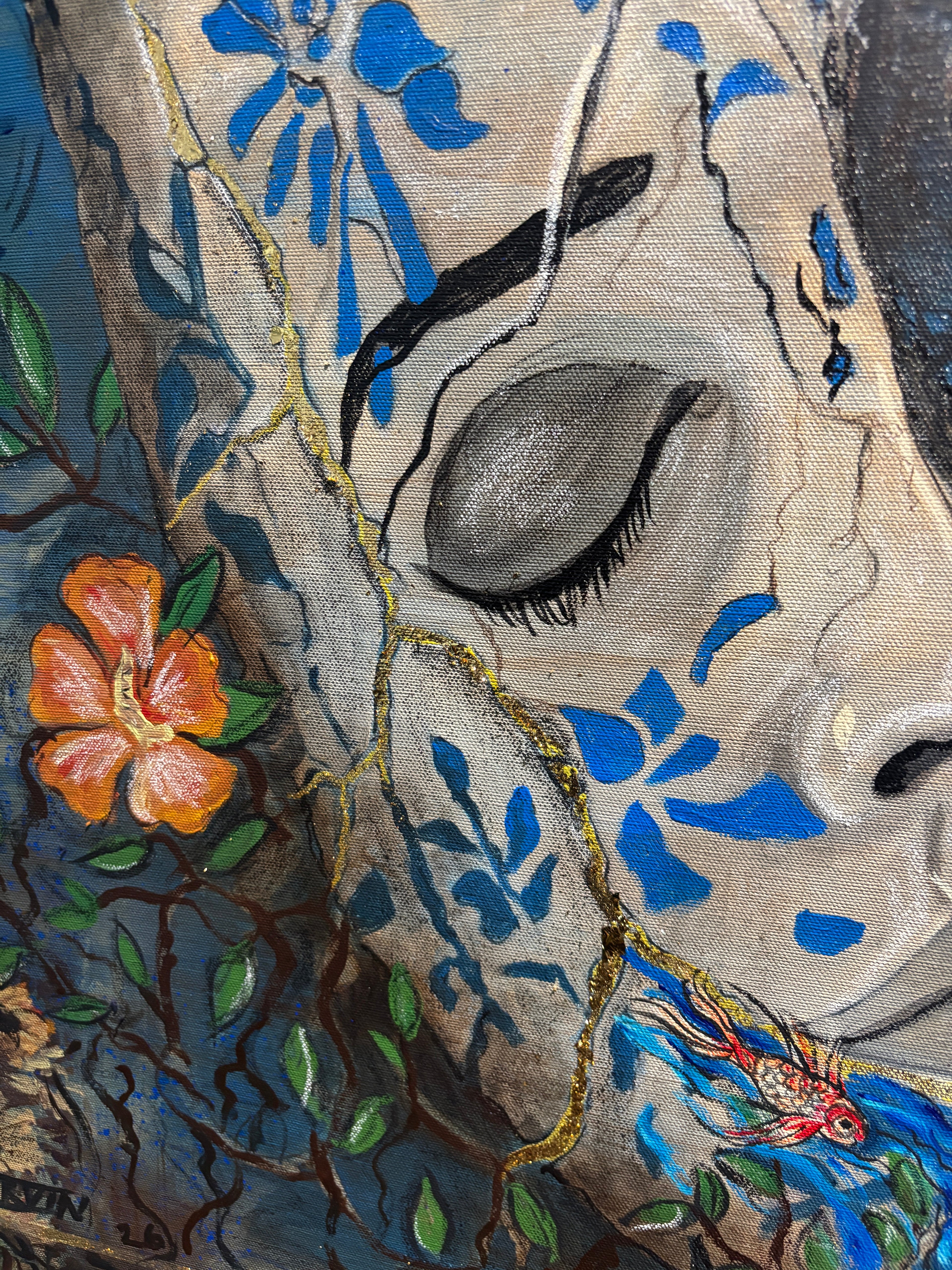 Texture detail of Silent Storms, mixed media painting by Rita Irvin