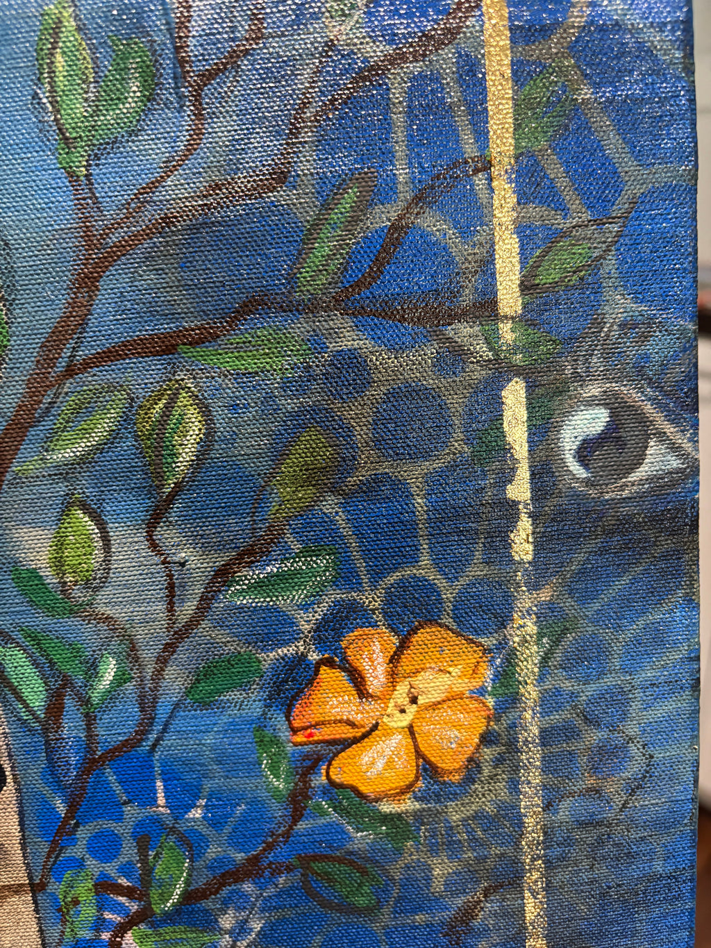 Gold leaf detail of Silent Storms, mixed media painting by Rita Irvin