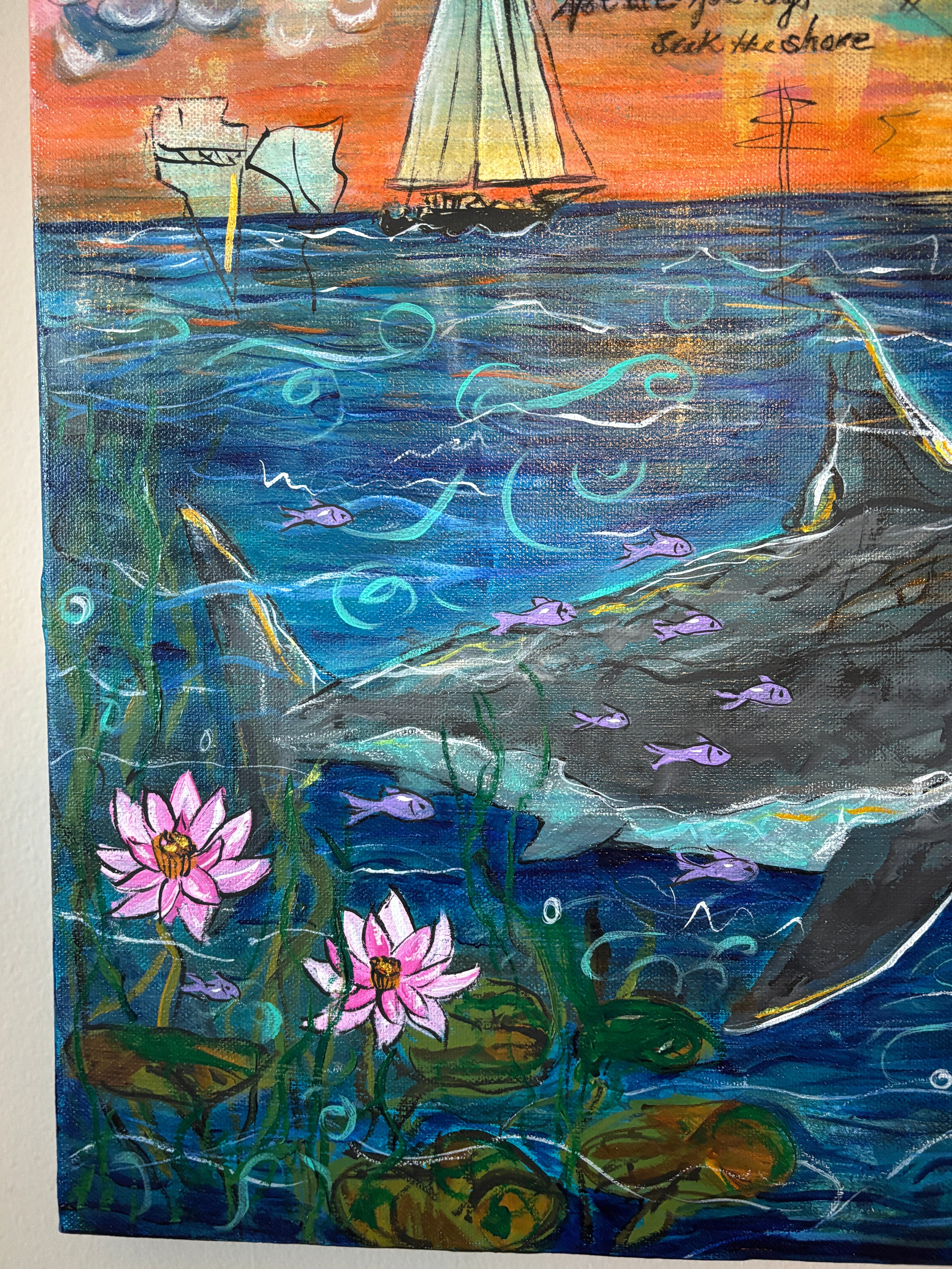 Not All Journeys Seek the Shore print detail, Artemis II launch and Cocoa Beach shoreline