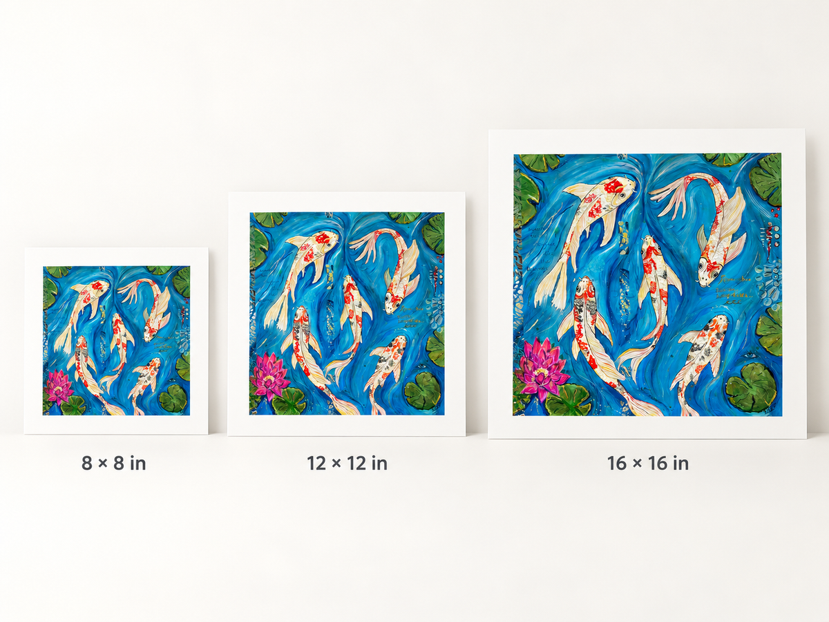 Where Koi Remember signed prints by Rita Irvin in three sizes: 8×8, 12×12 and 16×16 inches